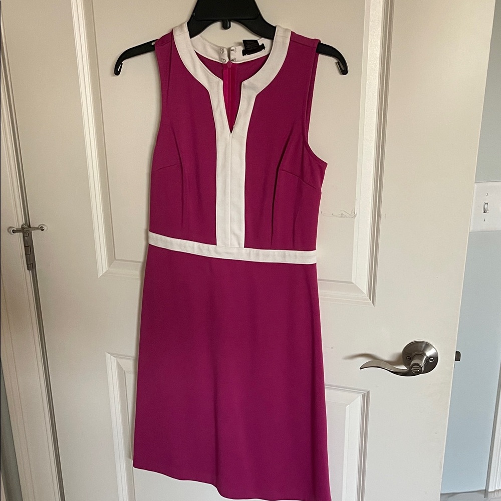 Ann Taylor Fuchsia and White Midi Dress